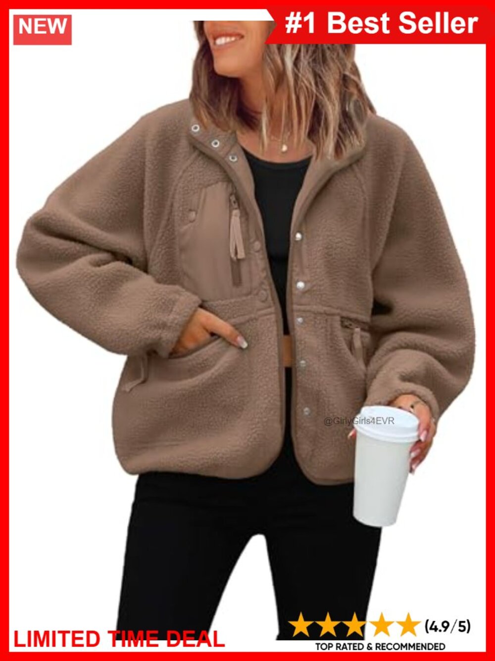 ReachMe Womens Cropped Fuzzy Fleece Jacket Button Down Oversized